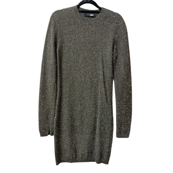 All Saints Long Sleeve  Mini Sweater Dress Metallic Silver Sparkle Sz Medium - Picture 3 of 6